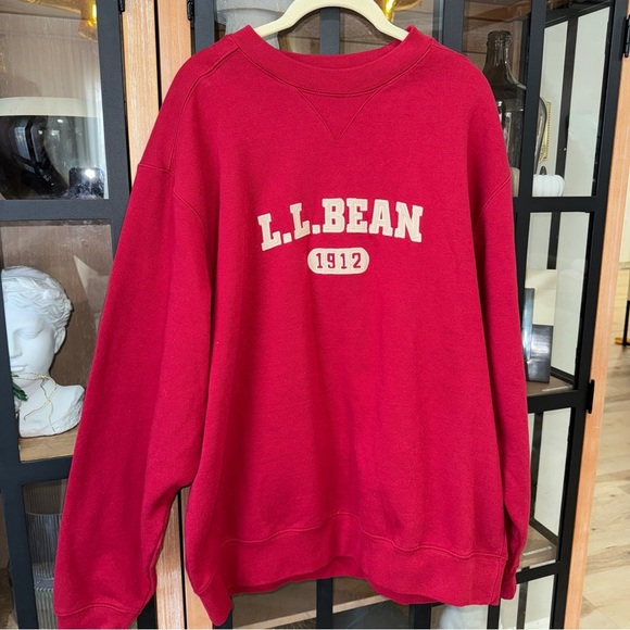 Vintage 90s L.L. Bean pullover sweater patch mock cream neck ribbed embroidered - Picture 1 of 8